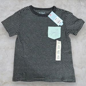 Cat and Jack Striped Charcoal and Mint Boys XS 4/5 Short Sleeve Tee